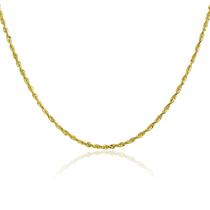 10K Solid Yellow Gold 2mm Extra Light Rope Chain Twisted Link Necklace