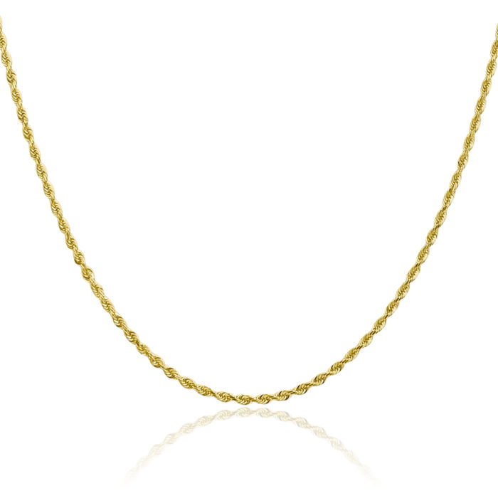 10K Solid Yellow Gold 2mm Quadruple Rope Chain Twisted Link Necklace