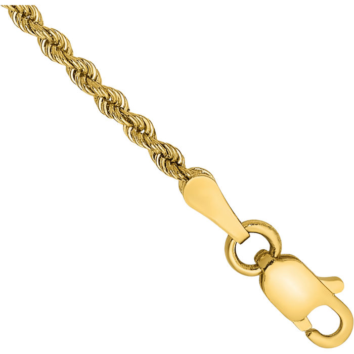 10K Solid Yellow Gold 2mm Rope Chain Bracelet