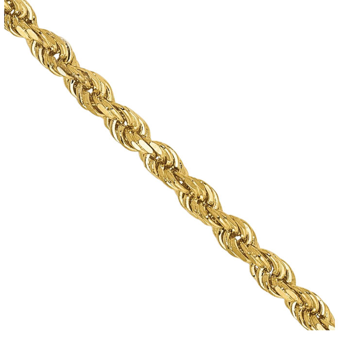 10K Solid Yellow Gold 2mm Rope Chain Twisted Link Necklace