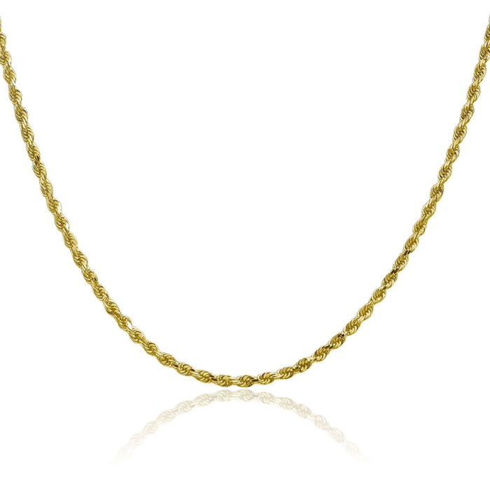 10K Solid Yellow Gold 2mm Rope Chain Twisted Link Necklace