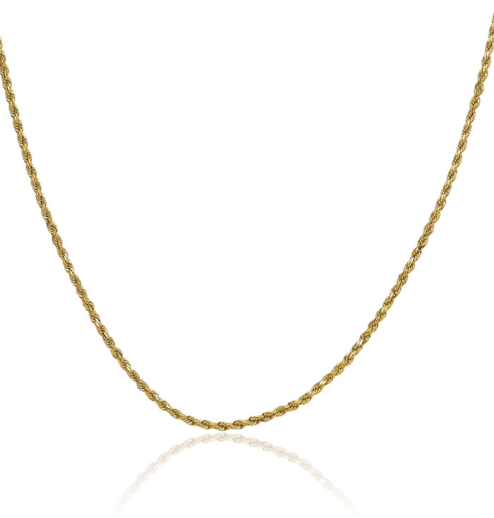 10K Solid Yellow Gold 2mm Rope Chain Twisted Link Necklace