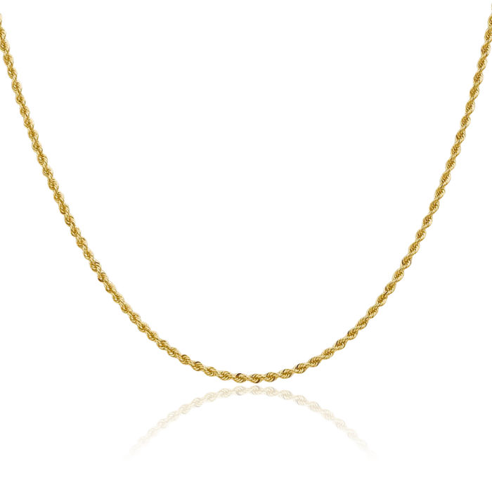 10K Solid Yellow Gold 2mm Rope Chain Twisted Link Necklace