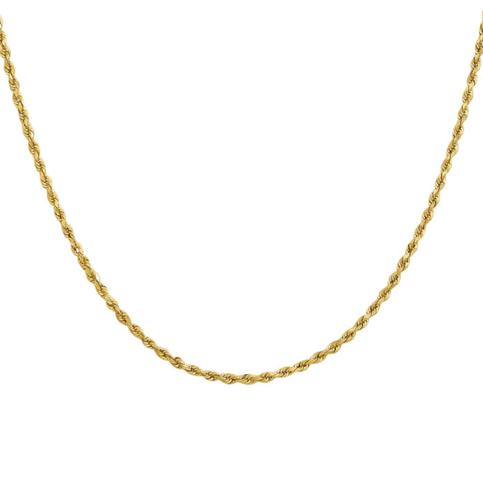 10K Solid Yellow Gold 2mm Rope Chain Twisted Link Necklace