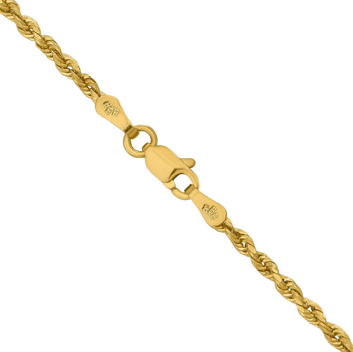 10K Solid Yellow Gold 2mm Rope Chain Twisted Link Necklace