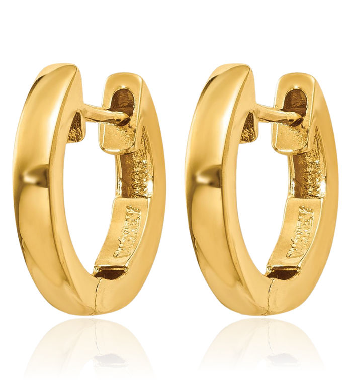 10K Solid Yellow Gold 2mm Round Huggie Mini Hoop Earrings