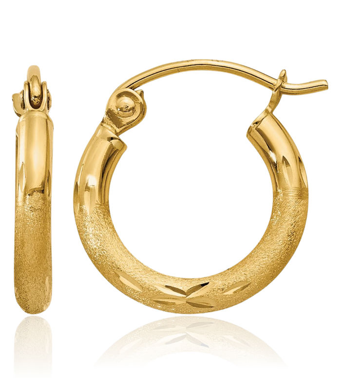 10K Solid Yellow Gold 2mm Round Tube Huggie Small Hoop Earrings