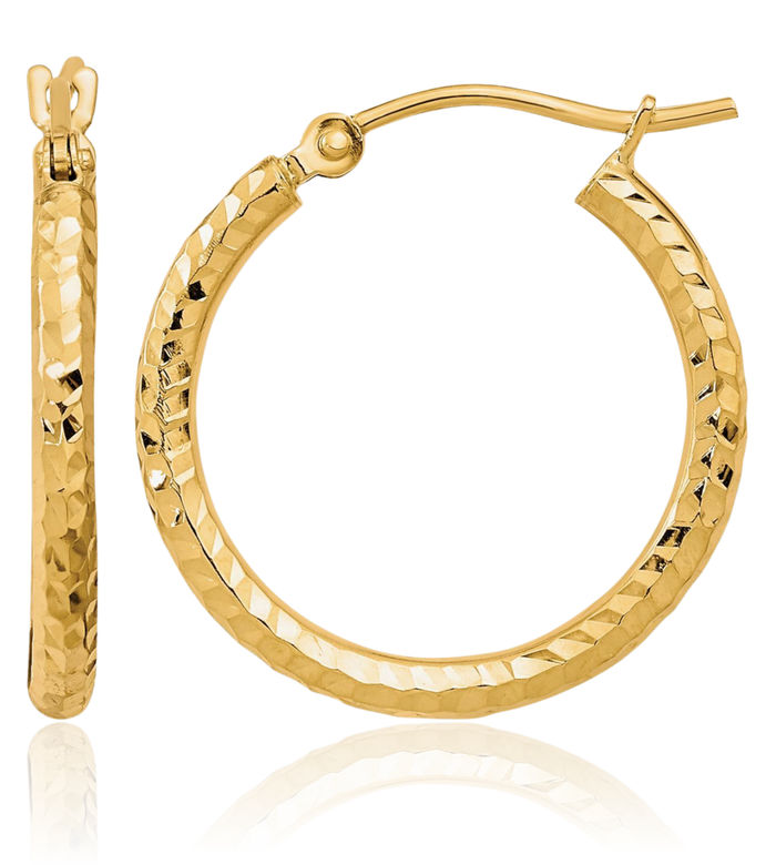 10K Solid Yellow Gold 2mm Round Tube Medium Hoop Earrings