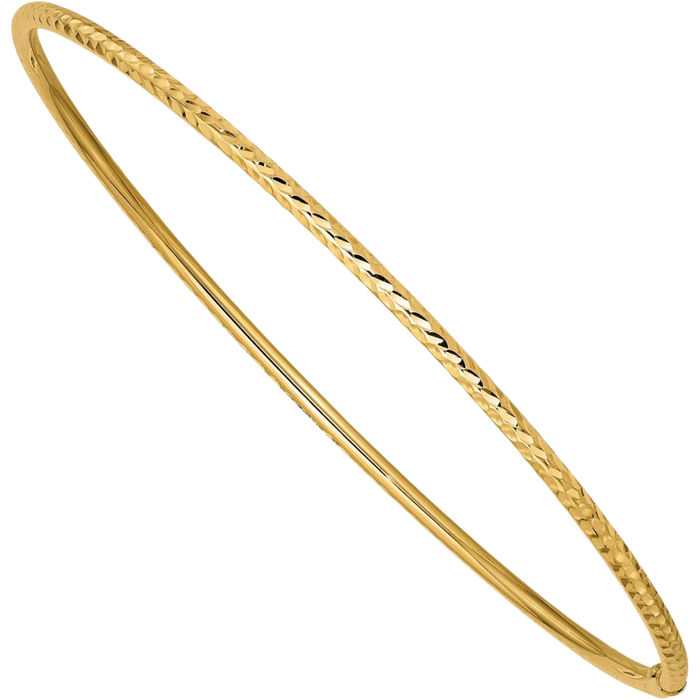 10K Solid Yellow Gold 2mm Tube Slip On Bangle Bracelet