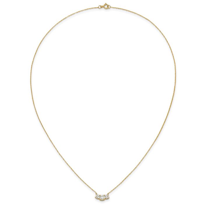 10K Solid Yellow Gold 3 Stone Cubic Zirconia CZ Necklace