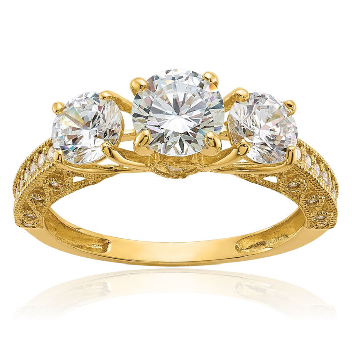 10K Solid Yellow Gold 3 Stone Cubic Zirconia CZ Ring