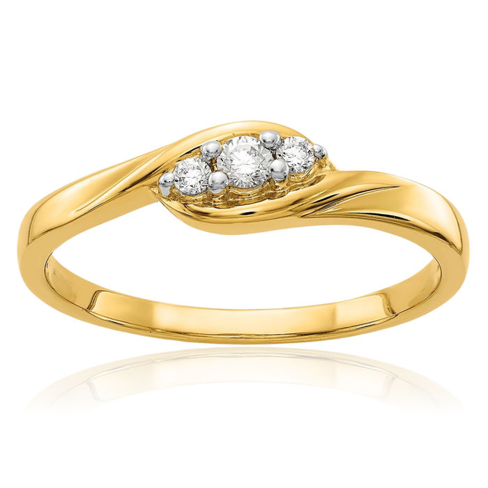 10K Solid Yellow Gold 3 Stone Diamond Ring