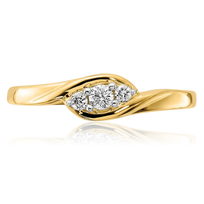 10K Solid Yellow Gold 3 Stone Diamond Ring