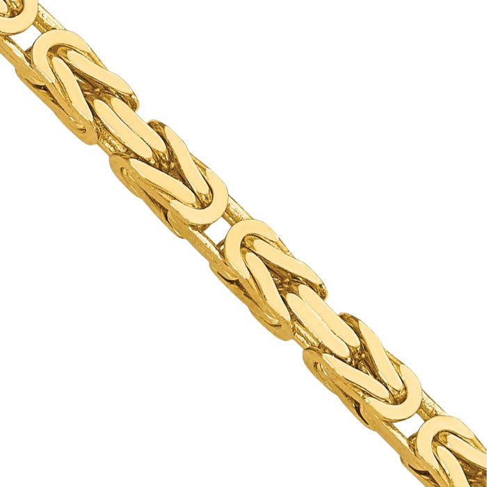 10K Solid Yellow Gold 3.25mm Byzantine Link Chain Necklace