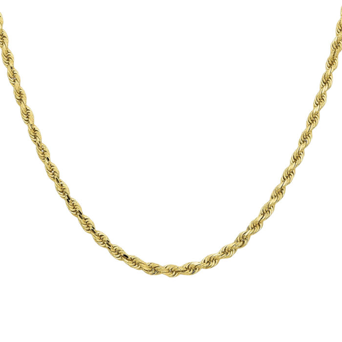 10K Solid Yellow Gold 3.25mm Rope Chain Twisted Link Necklace