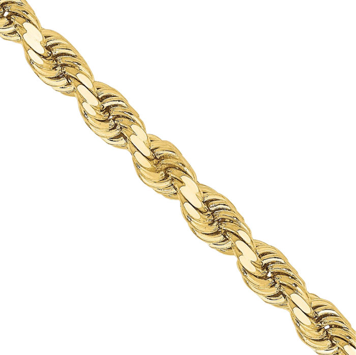 10K Solid Yellow Gold 3.25mm Rope Chain Twisted Link Necklace