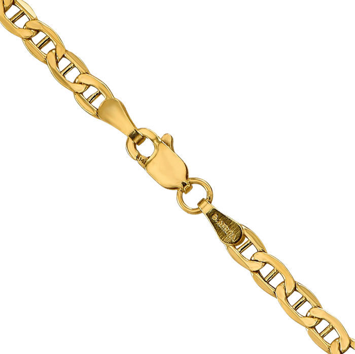 10K Solid Yellow Gold 3.2mm Anchor Mariner Link Chain Necklace