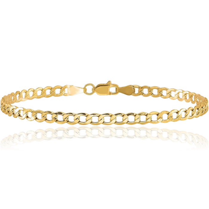 10K Solid Yellow Gold 3.35mm Curb Link Chain Bracelet