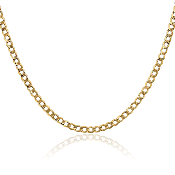 10K Solid Yellow Gold 3.35mm Curb Link Chain Necklace