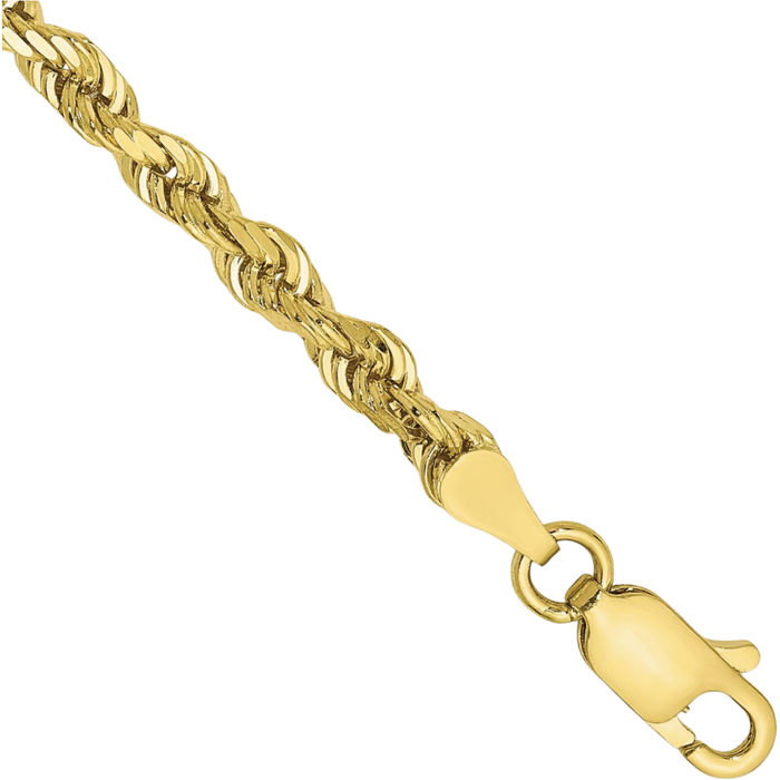 10K Solid Yellow Gold 3.35mm Quadruple Rope Chain Bracelet