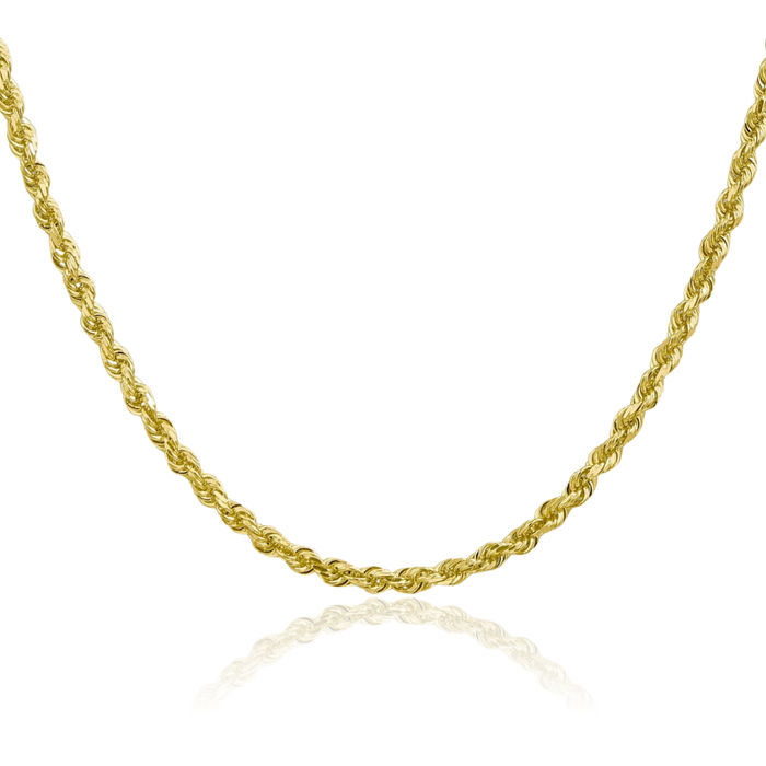 10K Solid Yellow Gold 3.35mm Quadruple Rope Chain Twisted Link Necklace