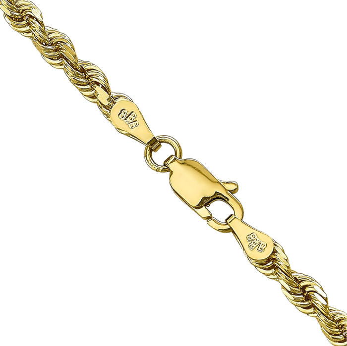 10K Solid Yellow Gold 3.35mm Quadruple Rope Chain Twisted Link Necklace