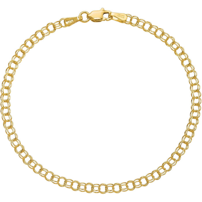 10K Solid Yellow Gold 3.5mm Double Link Chain Charm Bracelet