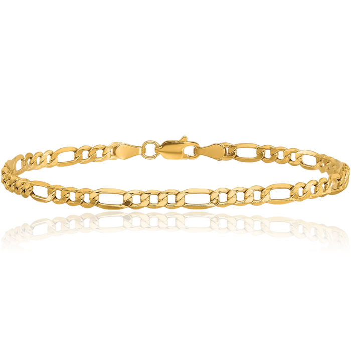 10K Solid Yellow Gold 3.5mm Figaro Link Chain Bracelet