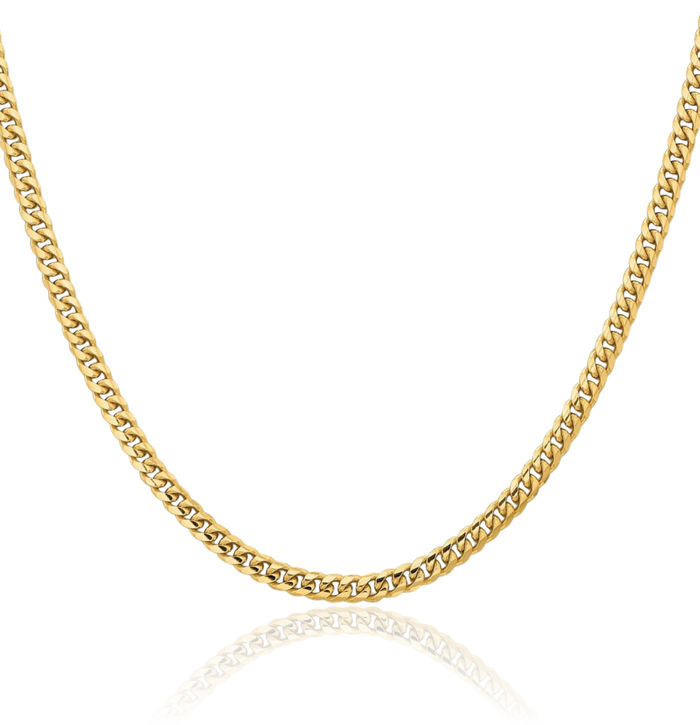 10K Solid Yellow Gold 3.5mm Miami Cuban Curb Link Chain Necklace