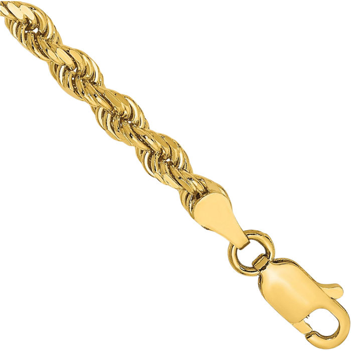 10K Solid Yellow Gold 3.5mm Rope Chain Bracelet