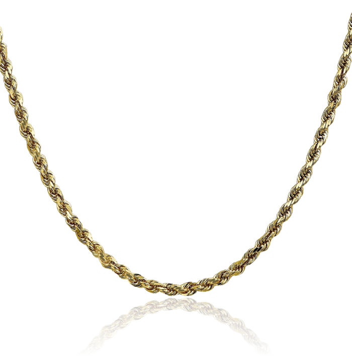 10K Solid Yellow Gold 3.5mm Rope Chain Twisted Link Necklace