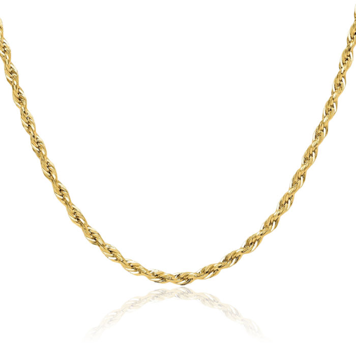 10K Solid Yellow Gold 3.5mm Rope Chain Twisted Link Necklace