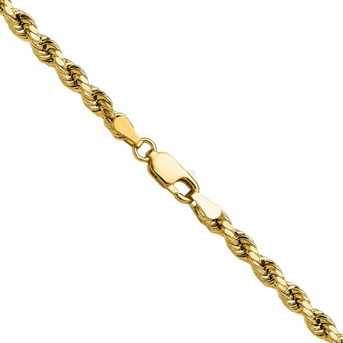 10K Solid Yellow Gold 3.5mm Rope Chain Twisted Link Necklace