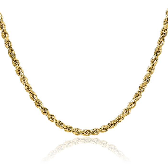 10K Solid Yellow Gold 3.5mm Rope Chain Twisted Link Necklace