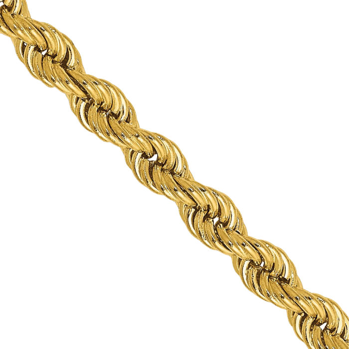 10K Solid Yellow Gold 3.65mm Rope Chain Twisted Link Necklace