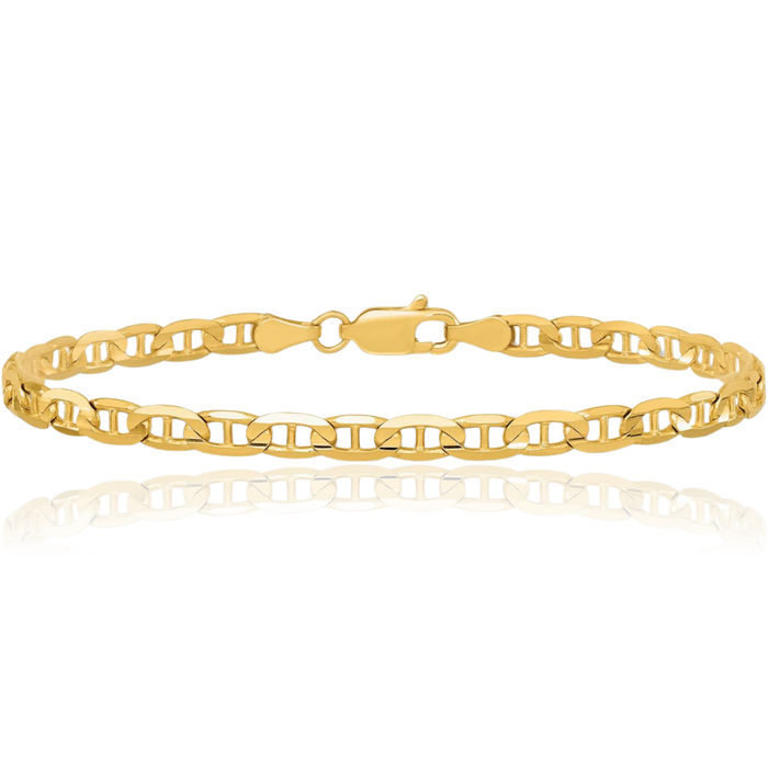 10K Solid Yellow Gold 3.75mm Concave Anchor Mariner Link Chain Bracelet