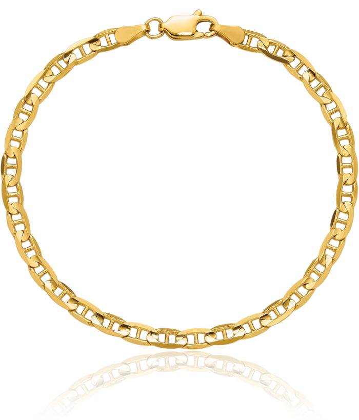 14K Solid Yellow Gold 7mm Concave Anchor Mariner Link Chain Bracelet