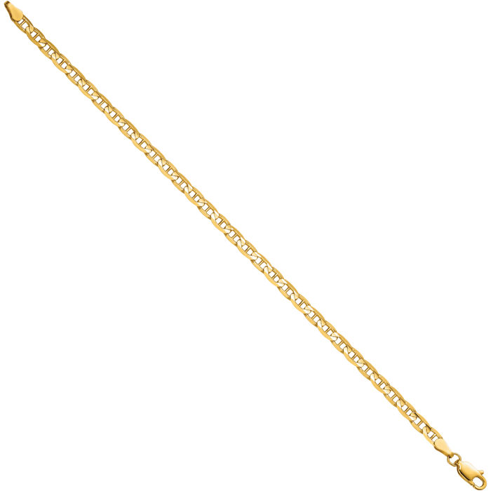 14K Solid Yellow Gold 8mm Concave Anchor Mariner Link Chain Bracelet