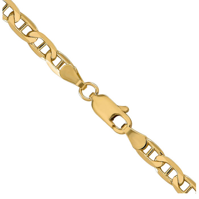 10K Solid Yellow Gold 3.75mm Concave Anchor Mariner Link Chain Necklace