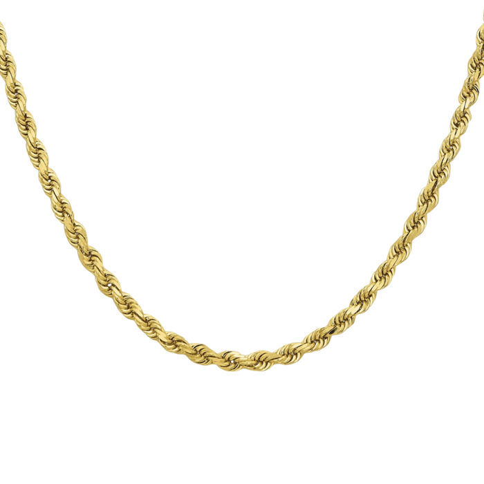 10K Solid Yellow Gold 3.75mm Rope Chain Twisted Link Necklace