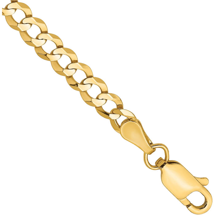 10K Solid Yellow Gold 3.7mm Cuban Curb Link Chain Bracelet