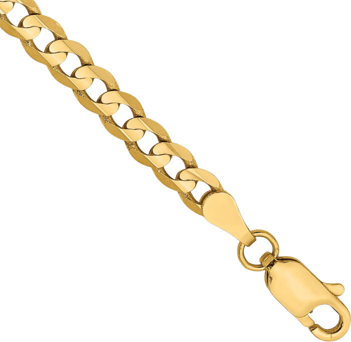 10K Solid Yellow Gold 3.8mm Concave Curb Link Chain Bracelet