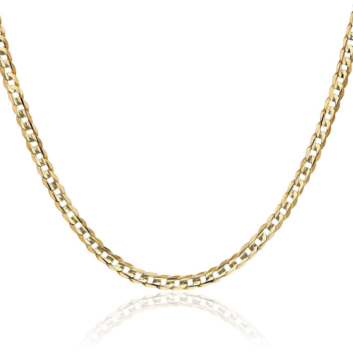 10K Solid Yellow Gold 3.8mm Concave Curb Link Chain Necklace