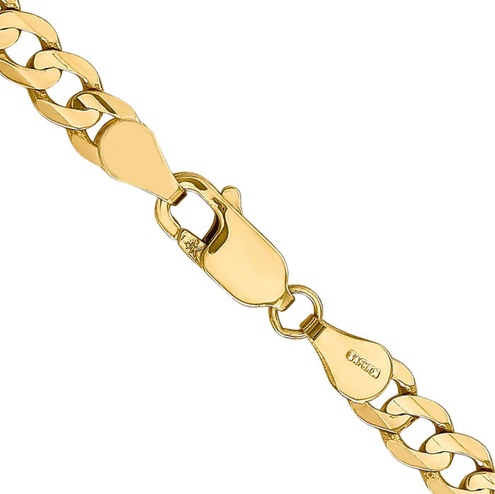 10K Solid Yellow Gold 3.8mm Concave Curb Link Chain Necklace