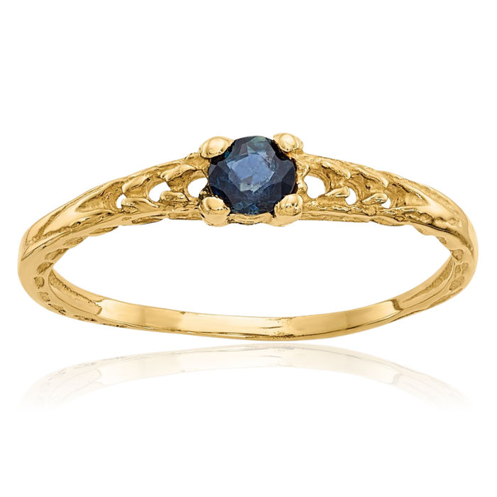 10K Solid Yellow Gold 3mm Blue Sapphire Ring September Birthstone Jewelry