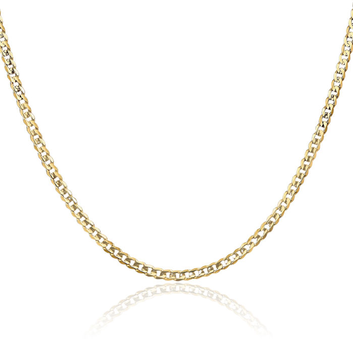 10K Solid Yellow Gold 3mm Concave Curb Link Chain Necklace