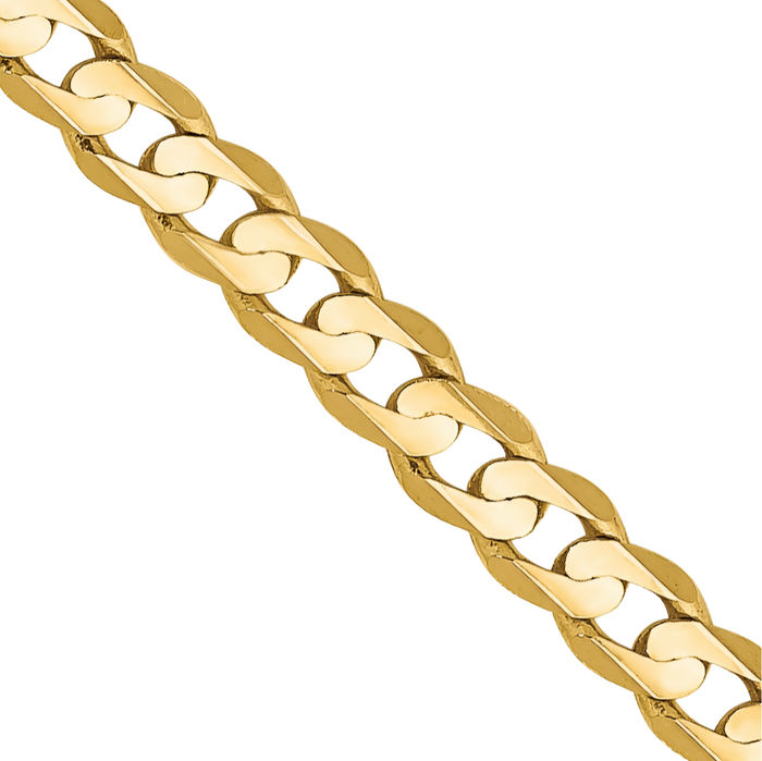 10K Solid Yellow Gold 3mm Concave Curb Link Chain Necklace