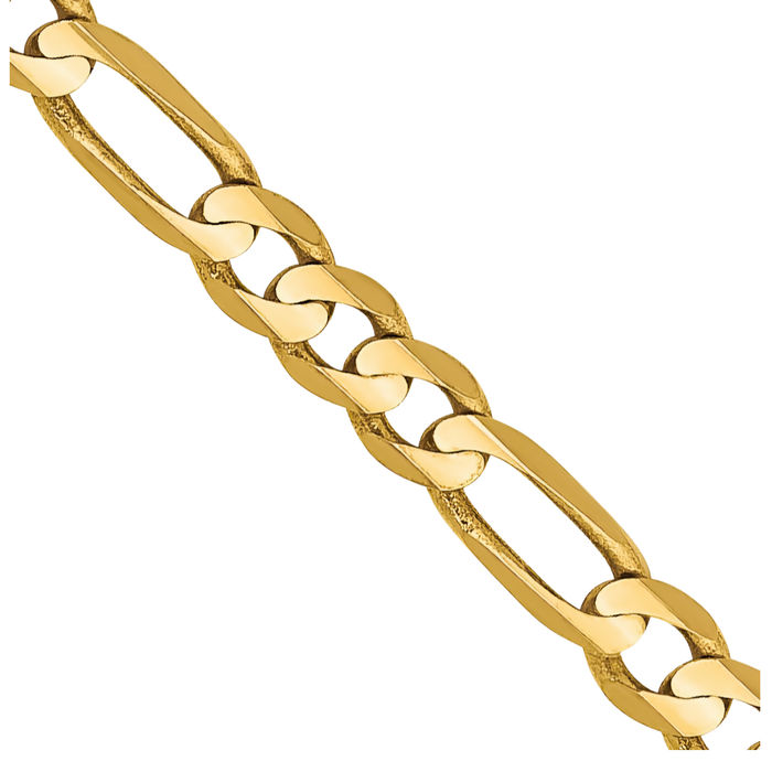 10K Solid Yellow Gold 3mm Concave Figaro Link Chain Necklace