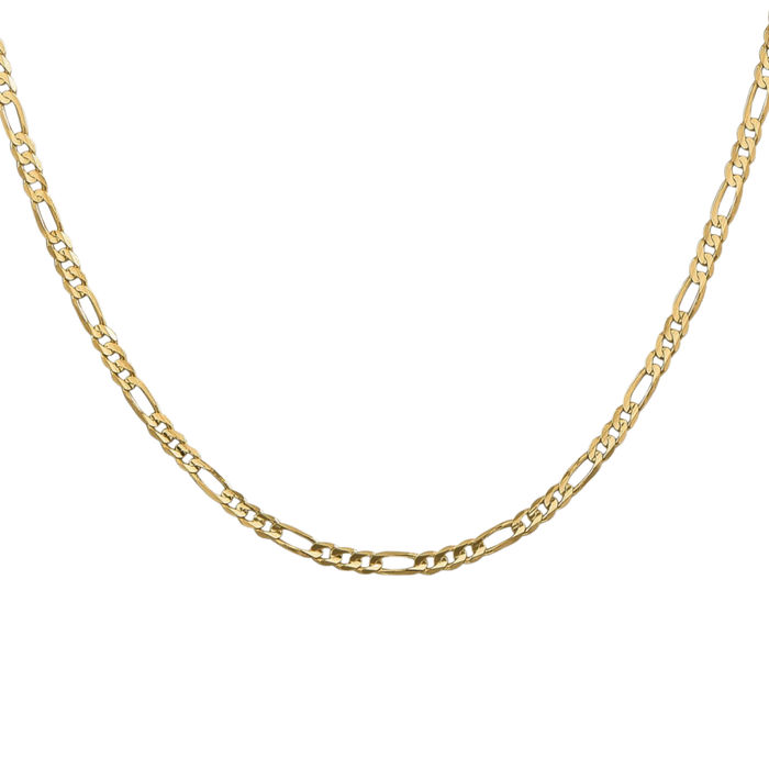 10K Solid Yellow Gold 3mm Concave Figaro Link Chain Necklace