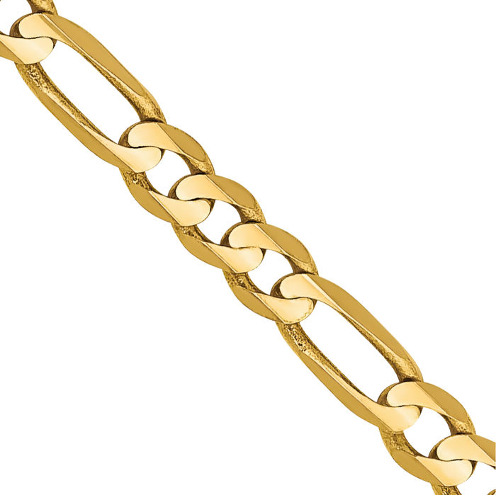 10K Solid Yellow Gold 3mm Concave Figaro Link Chain Necklace